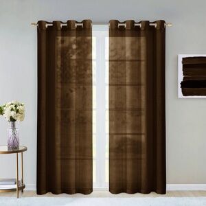 Lot of 4 Dainty Homes Brown Solid Semi-Sheer Grommet Curtain Window Panels 84"